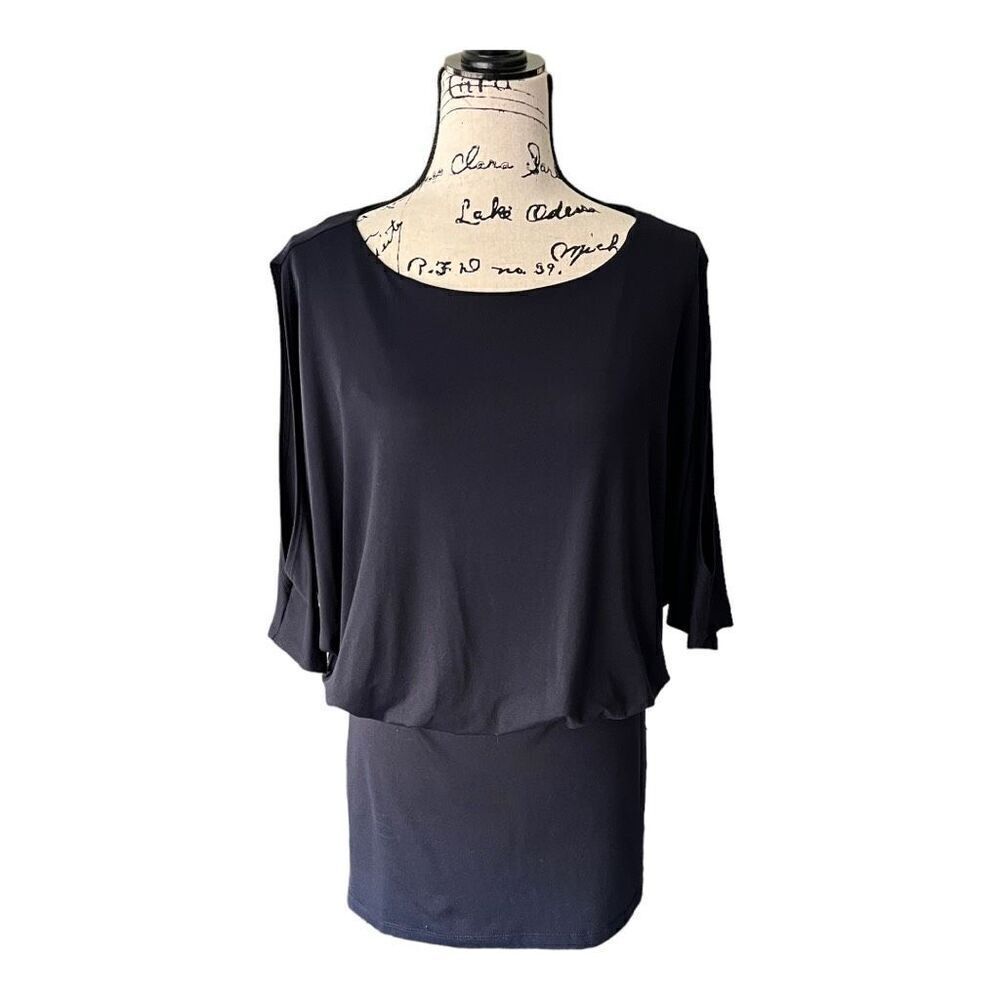 Susana Monaco Women’s S Blouson Dress with Elbow Length Cold Shoulder Sleeves Na